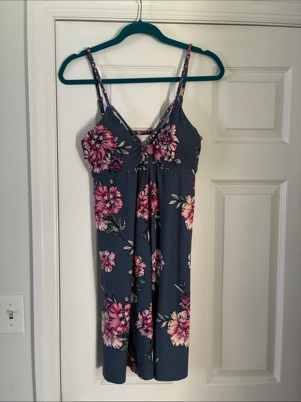 Planet Gold Navy Floral Spaghetti-Strap Chemise with Pink Blooms
